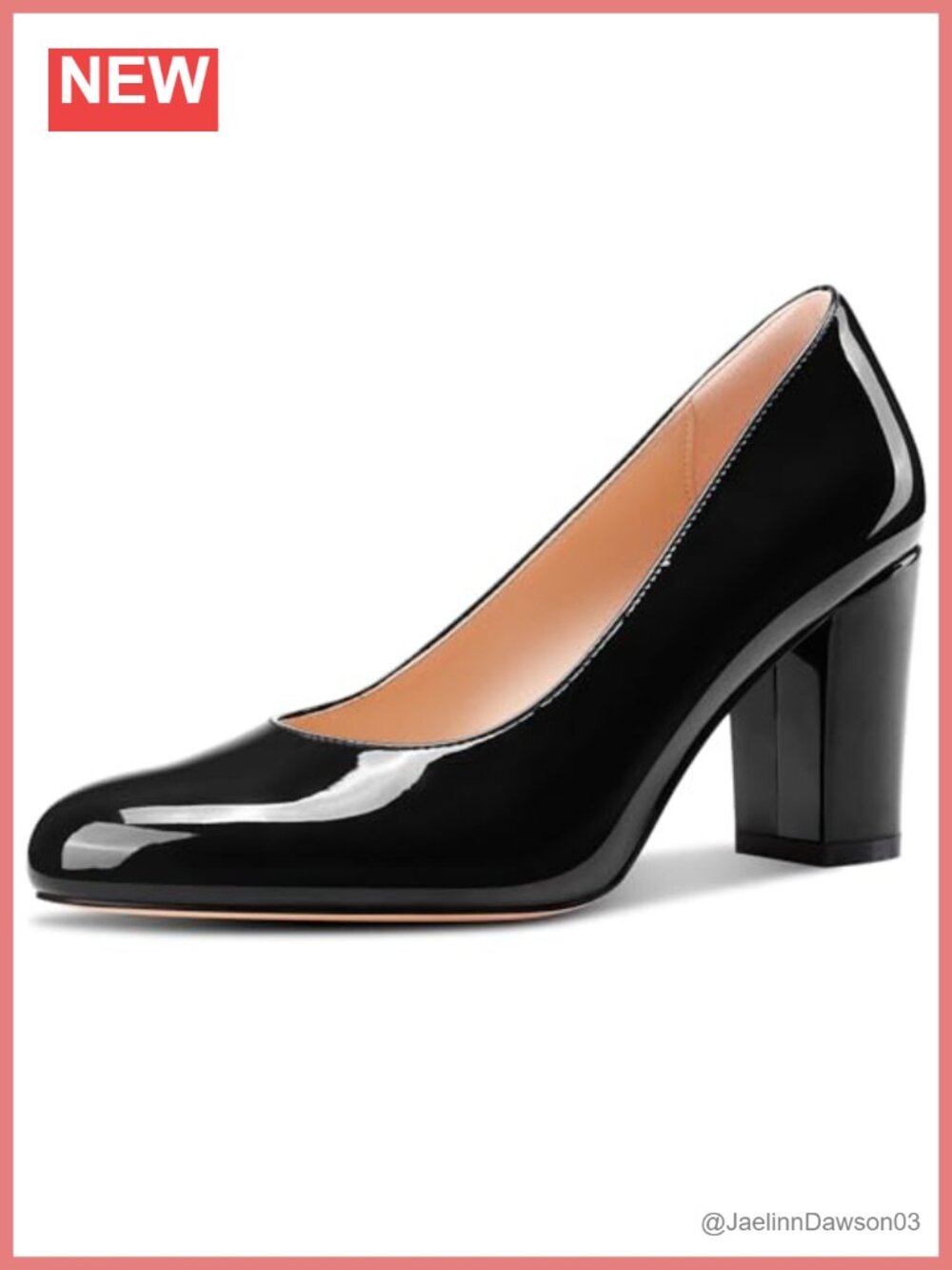 Women's Chunky Heel Pumps Patent Leather Slip-on Round Toe 3.2" Heels